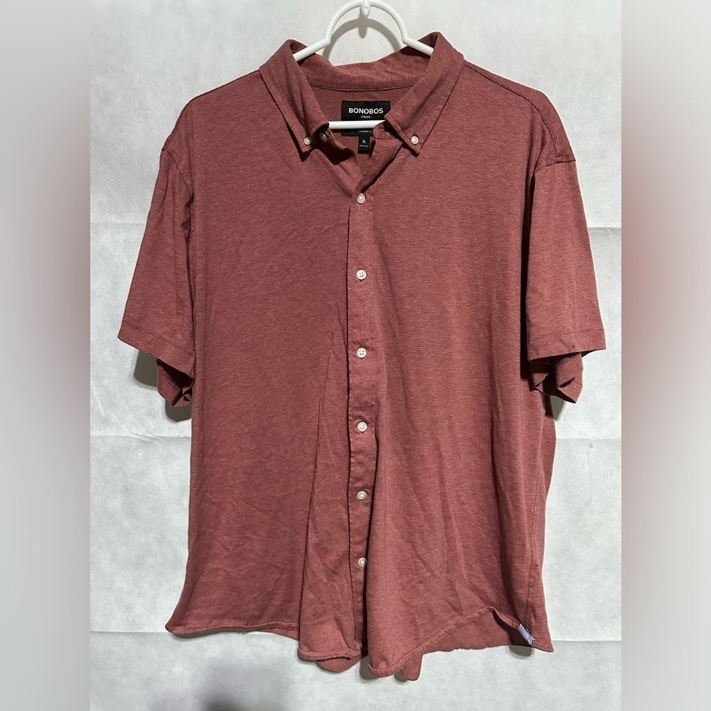 Bonobos Shirt Men’s XL Standard Fit Stretch Red Short Sleeve Button Down Cotton